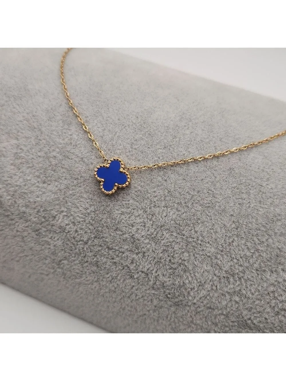 Blue Clover Necklace 18k Gold Plated Stainless Steel Dainty Gold Necklace